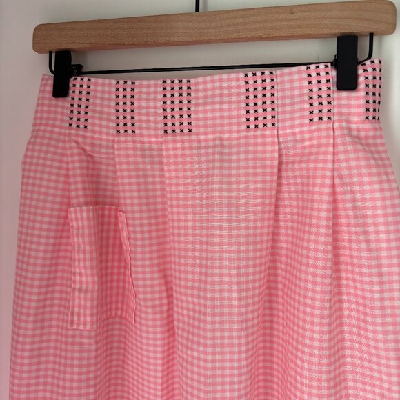 Vintage Hand Crafted Cross Stitched Pink Gingham Check Cotton Apron - Picture 5 of 6